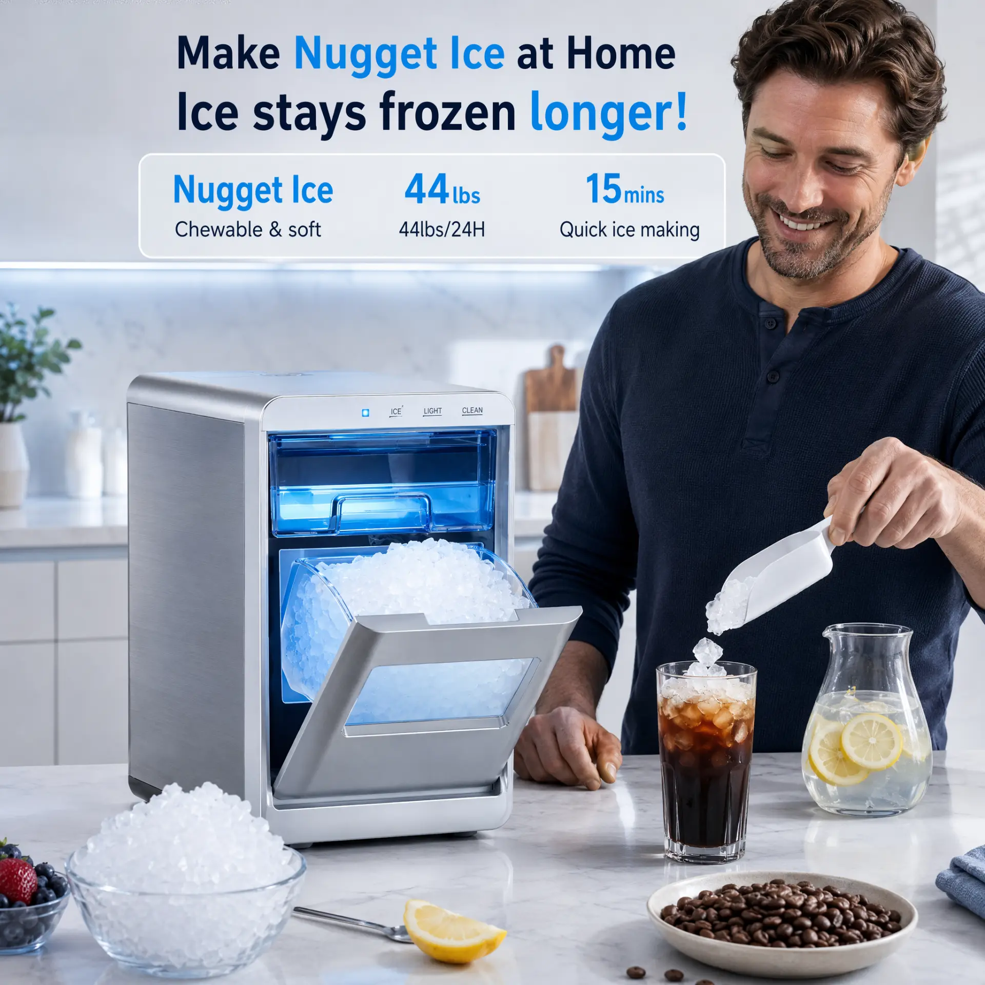 Des glaçons nuggets tendres à croquer — jusqu'à 20 kg par 24 h